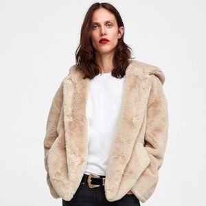 Zara Basic Faux Fur Hoodie Jacket